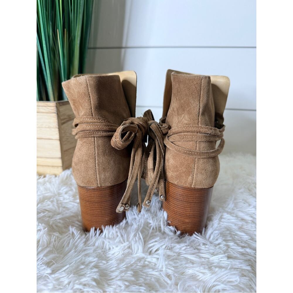 Rag & Bone Dalia II Suede Studded Tassel Tie Chunky Heel Bootie Camel Size 39 - Picture 8 of 10